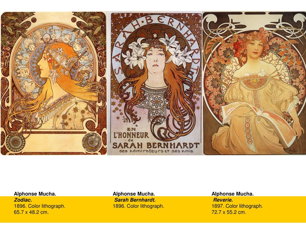 Alphonse Mucha. Zodiac Color lithograph x 48.2 cm. Alphonse Mucha. Sarah Bernhardt.