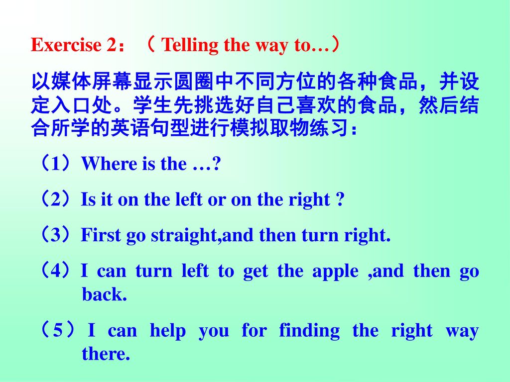 Exercise 2：（ Telling the way to…）