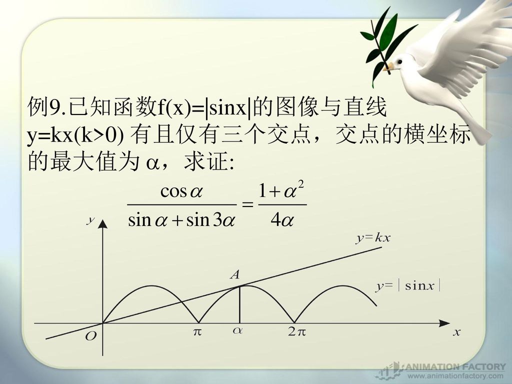 例9.已知函数f(x)=|sinx|的图像与直线