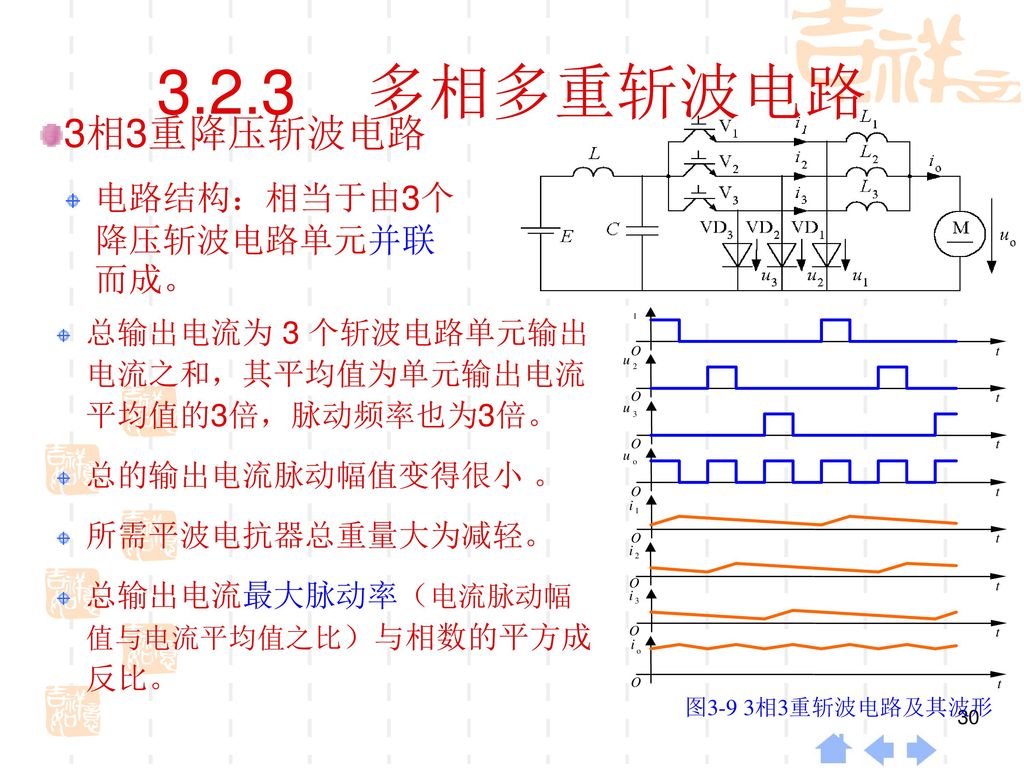 3.2.3 多相多重斩波电路 3相3重降压斩波电路 电路结构：相当于由3个降压斩波电路单元并联而成。