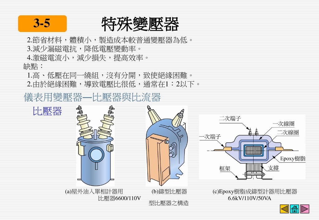 (a)屋外油入單相計器用 (b)鑄型比壓器 (c)Epoxy樹脂成鑄型計器用比壓器