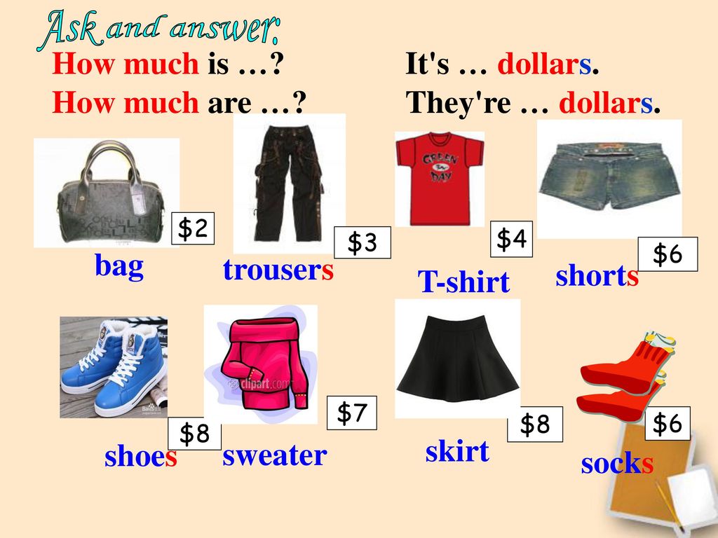 Ask and answer: How much is … It s … dollars. How much are …