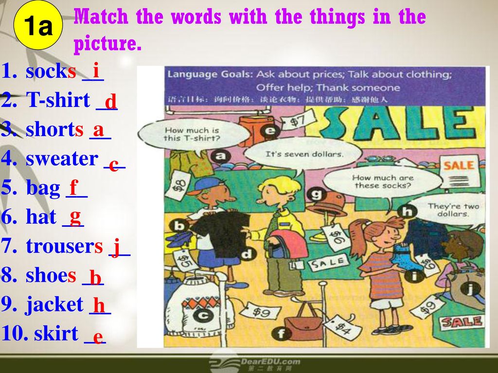 1a Match the words with the things in the picture. socks __ T-shirt __