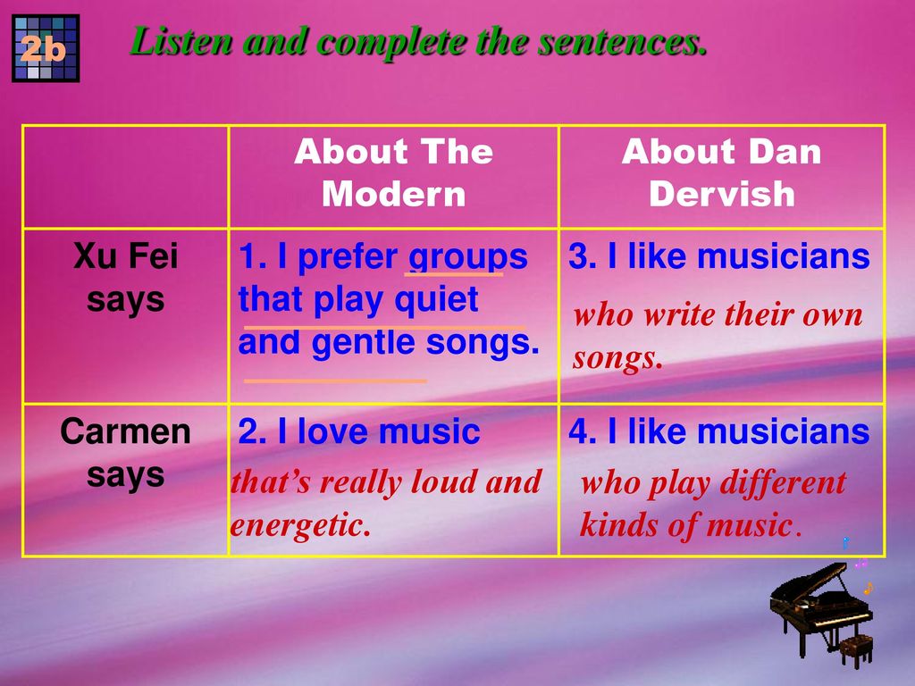 Listen and complete the sentences.
