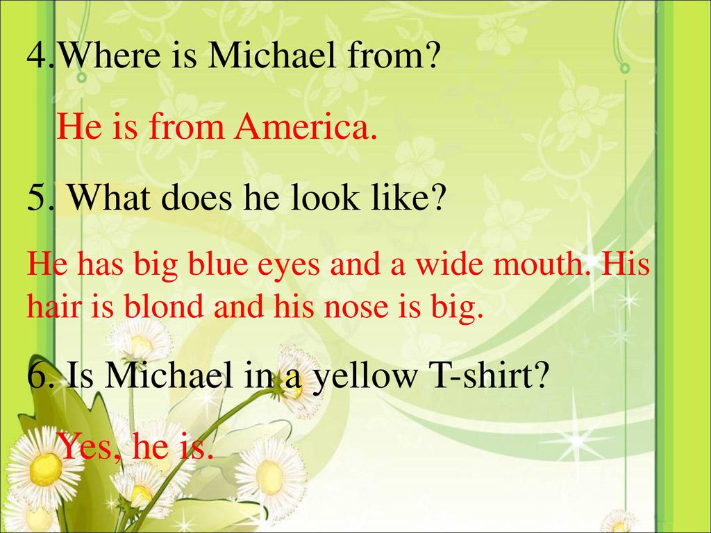6. Is Michael in a yellow T-shirt Yes, he is.
