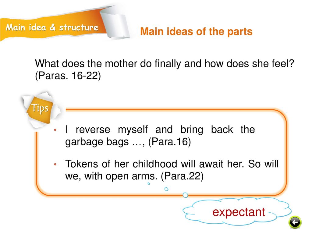 expectant Main ideas of the parts