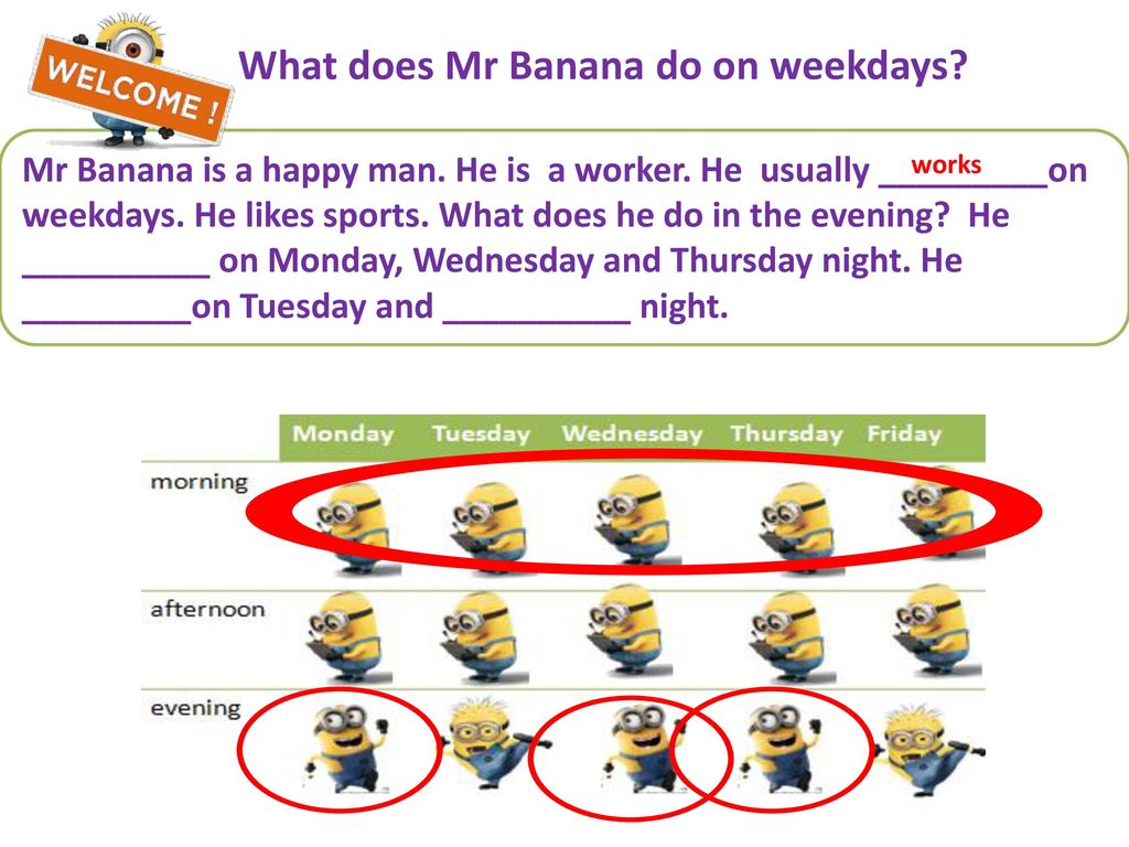 What does Mr Banana do on weekdays