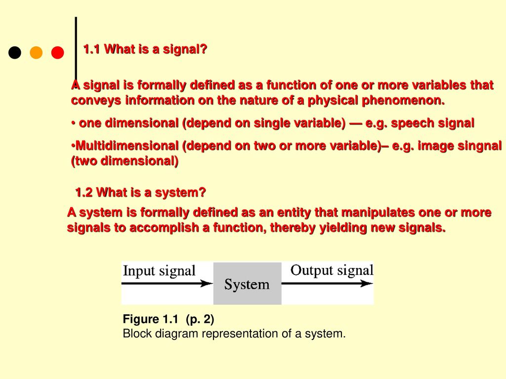 one dimensional (depend on single variable) — e.g. speech signal