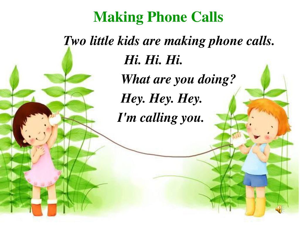 Two little kids are making phone calls.