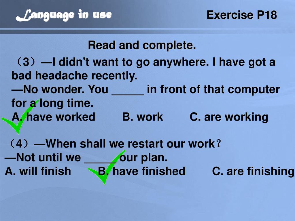 Language in use Exercise P18 Read and complete.