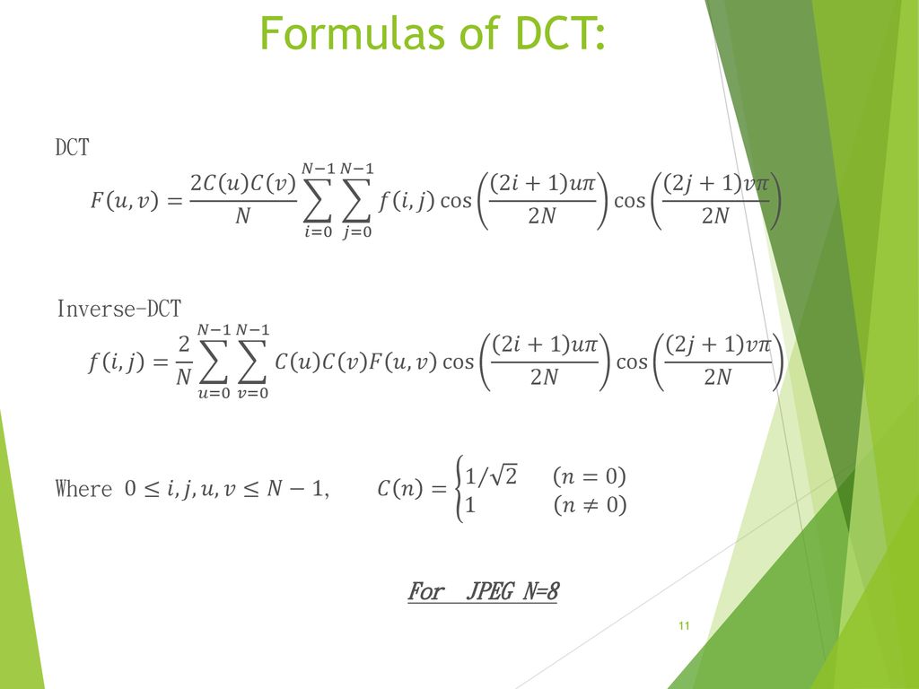 Formulas of DCT: