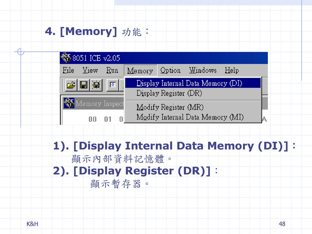 1). [Display Internal Data Memory (DI)]： 顯示內部資料記憶體。