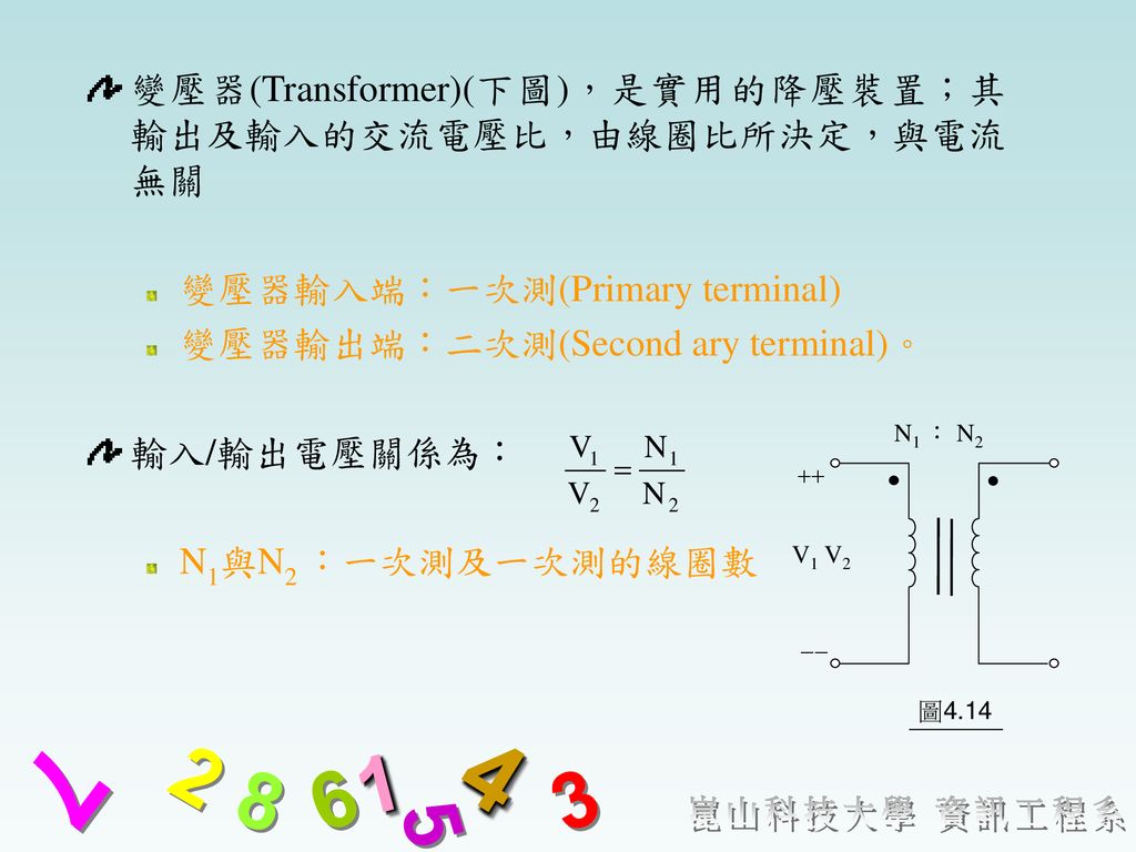 變壓器(Transformer)(下圖)，是實用的降壓裝置；其輸出及輸入的交流電壓比，由線圈比所決定，與電流無關