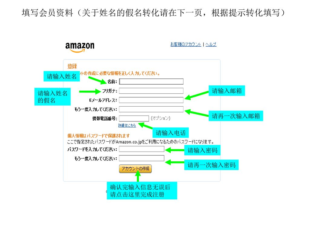 日本亚马逊购物教程步骤一注册飞洋转运账号飞洋转运注册和转运教程步骤二亚马逊网注册下单1 进入日本亚马逊网站注册会员 Ppt