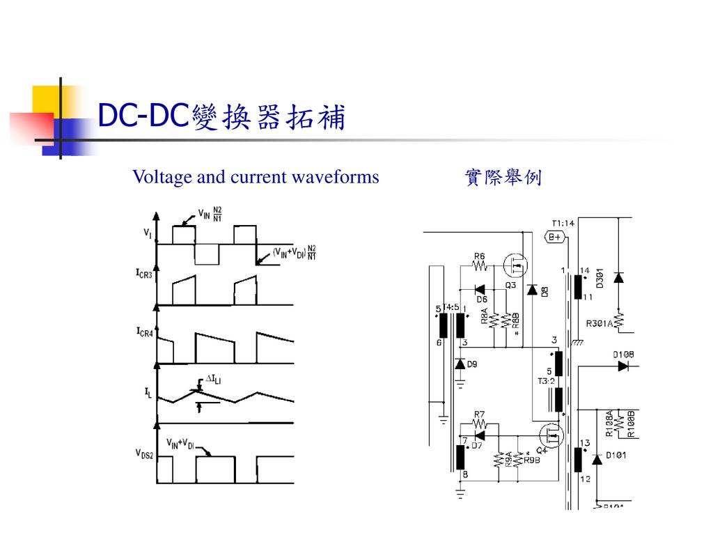 DC-DC變換器拓補 Voltage and current waveforms 實際舉例
