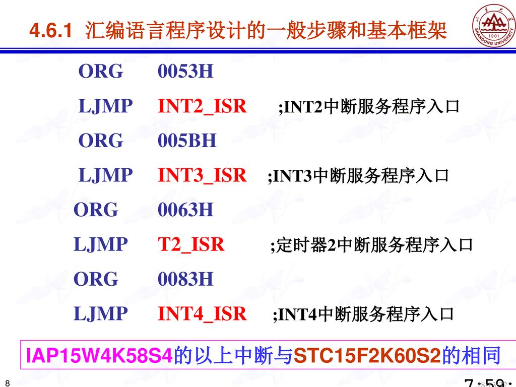 IAP15W4K58S4的以上中断与STC15F2K60S2的相同