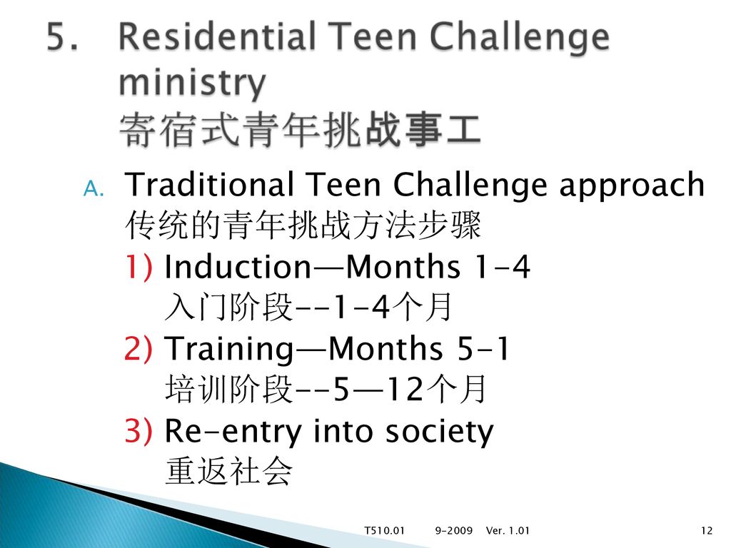 Traditional Teen Challenge approach 传统的青年挑战方法步骤