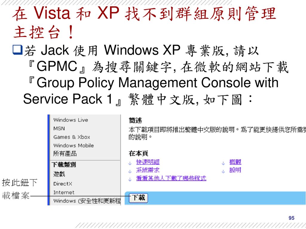 在 Vista 和 XP 找不到群組原則管理 主控台！