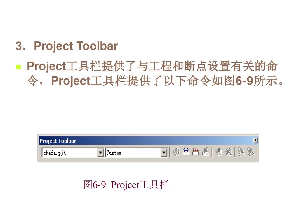 Project工具栏提供了与工程和断点设置有关的命令，Project工具栏提供了以下命令如图6-9所示。
