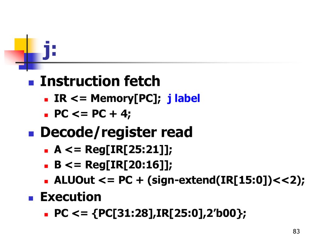 j: Instruction fetch Decode/register read Execution