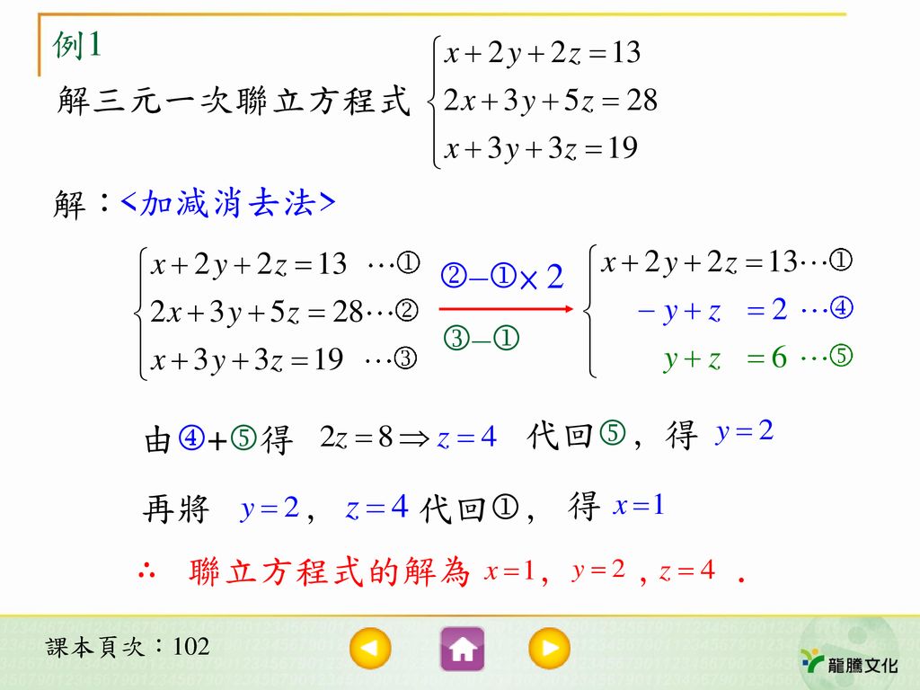 Ch2 空間中的平面與直線2 3 三元一次聯立方程式製作老師 趙益男 基隆
