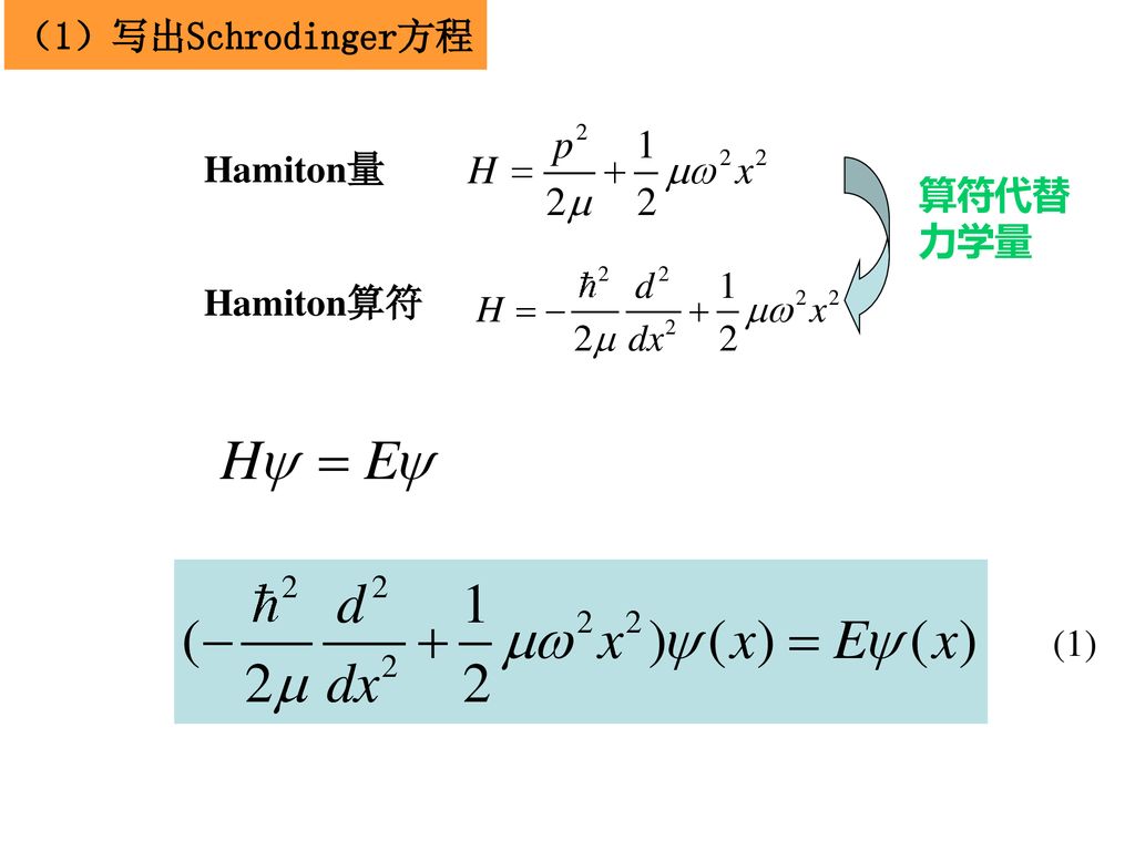 （1）写出Schrodinger方程 Hamiton量 算符代替力学量 Hamiton算符 (1)