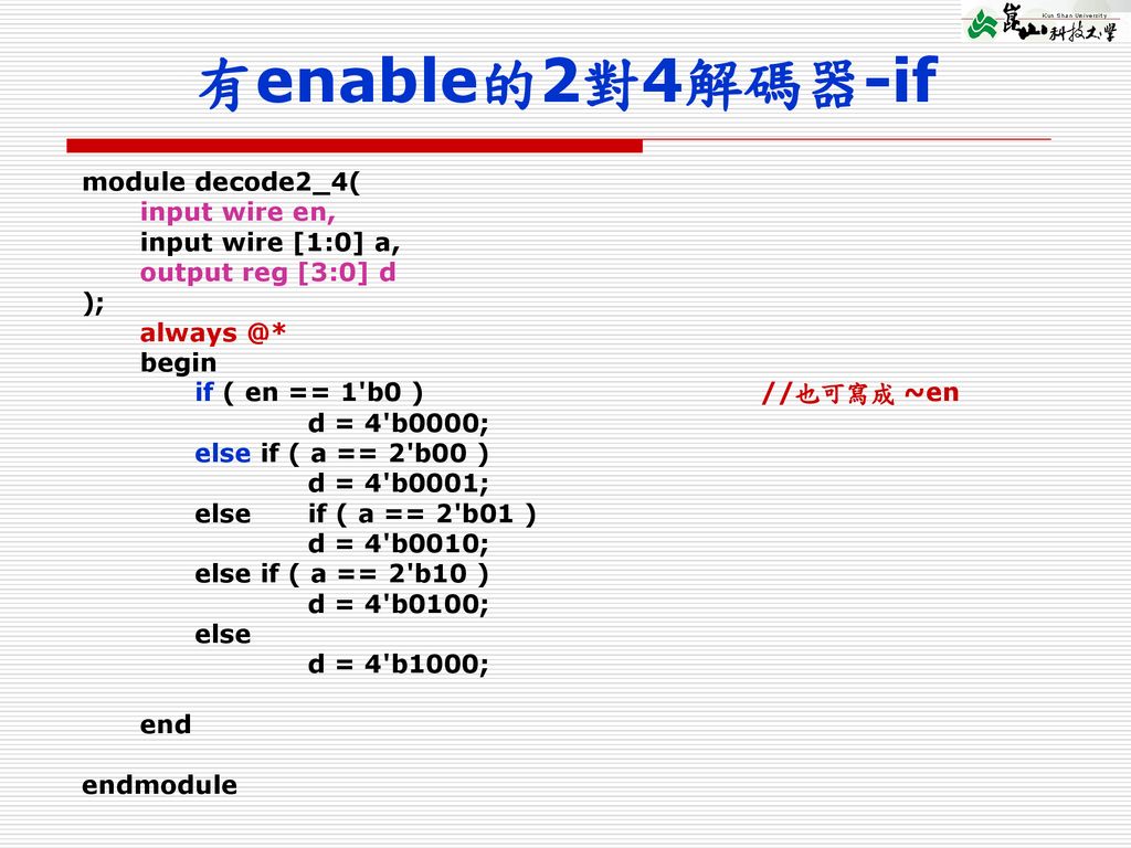 有enable的2對4解碼器-if module decode2_4( input wire en, input wire [1:0] a,