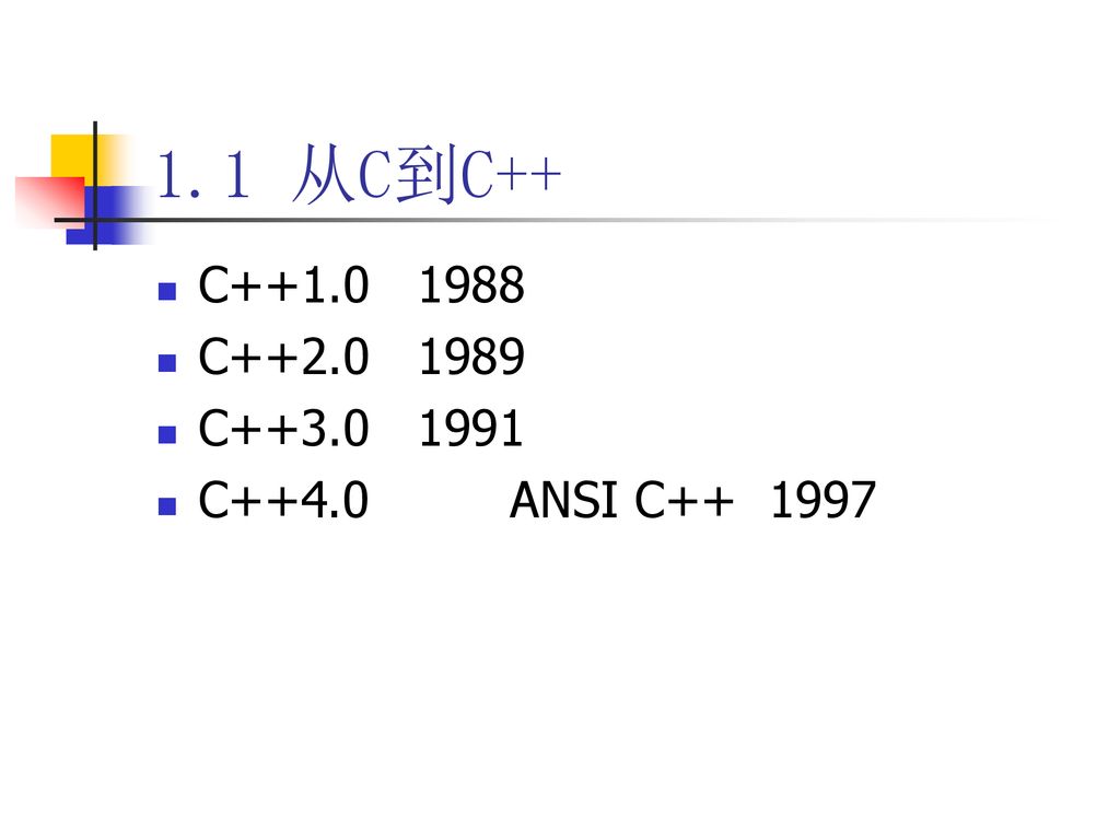 1.1 从C到C++ C C C C++4.0 ANSI C