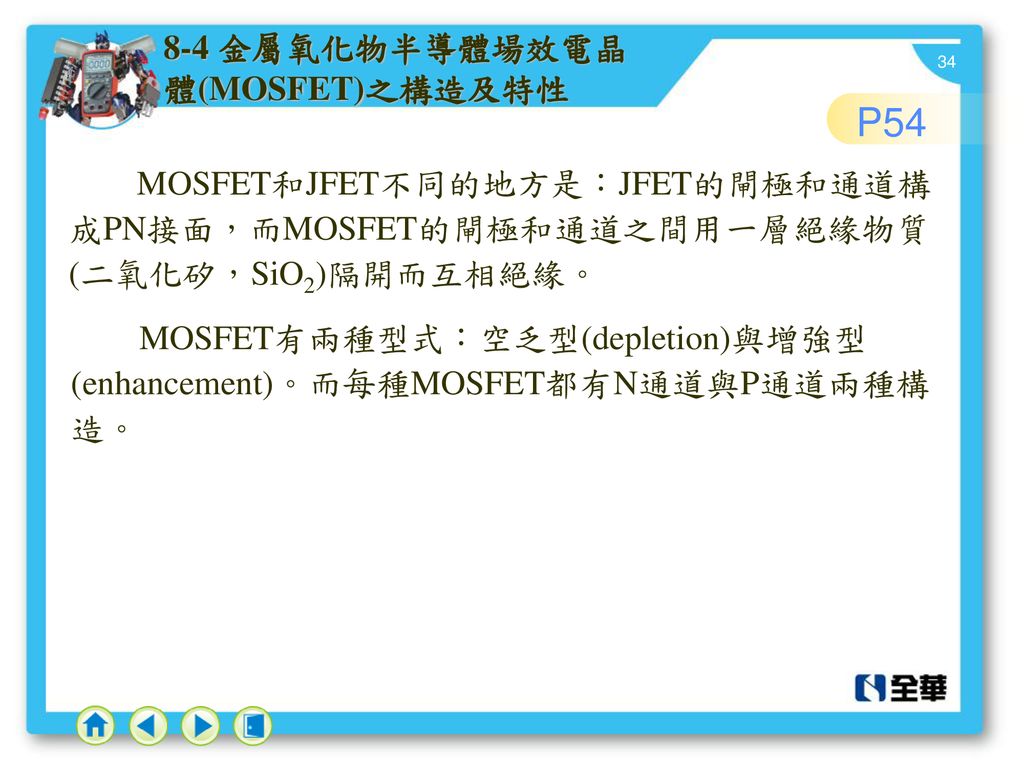 8-4 金屬氧化物半導體場效電晶體(MOSFET)之構造及特性