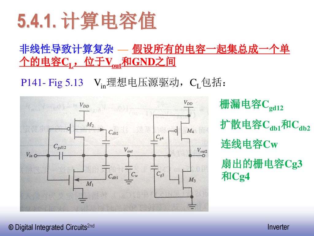 计算电容值 非线性导致计算复杂 — 假设所有的电容一起集总成一个单个的电容CL，位于Vout和GND之间
