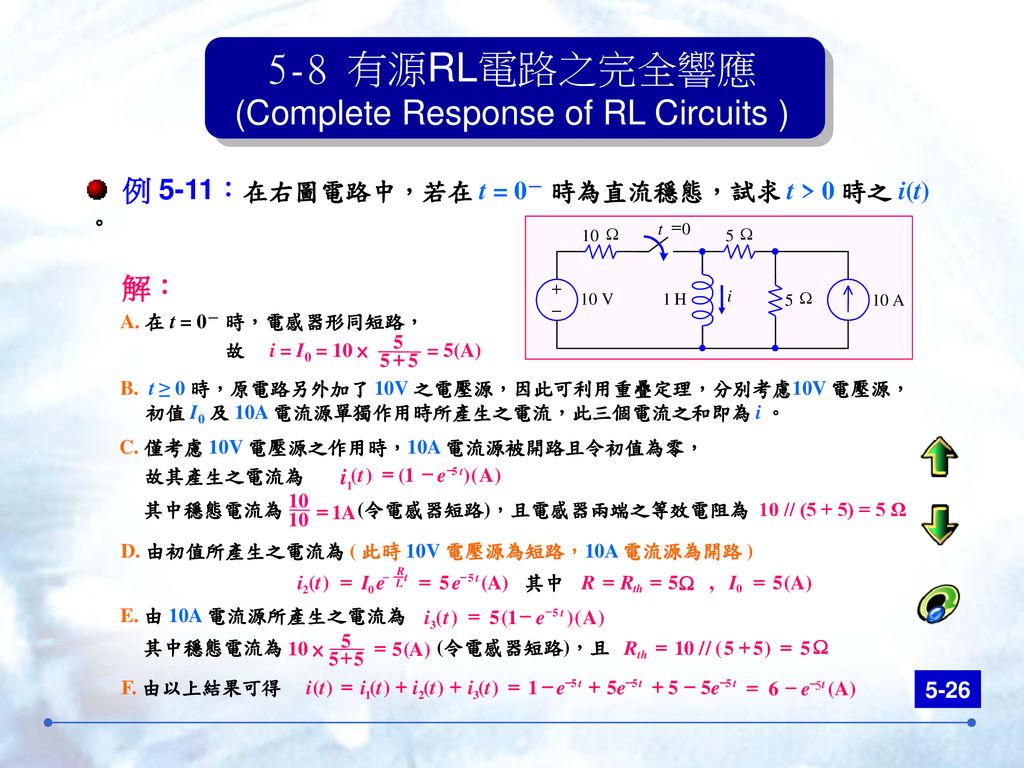5-8 有源RL電路之完全響應 (Complete Response of RL Circuits )