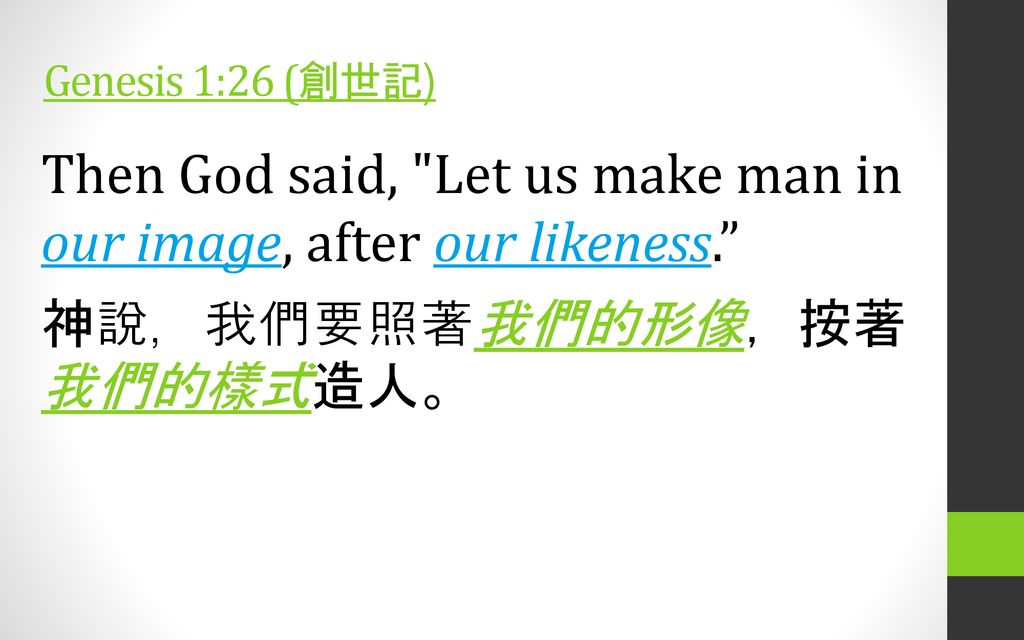Then God said, Let us make man in our image, after our likeness.