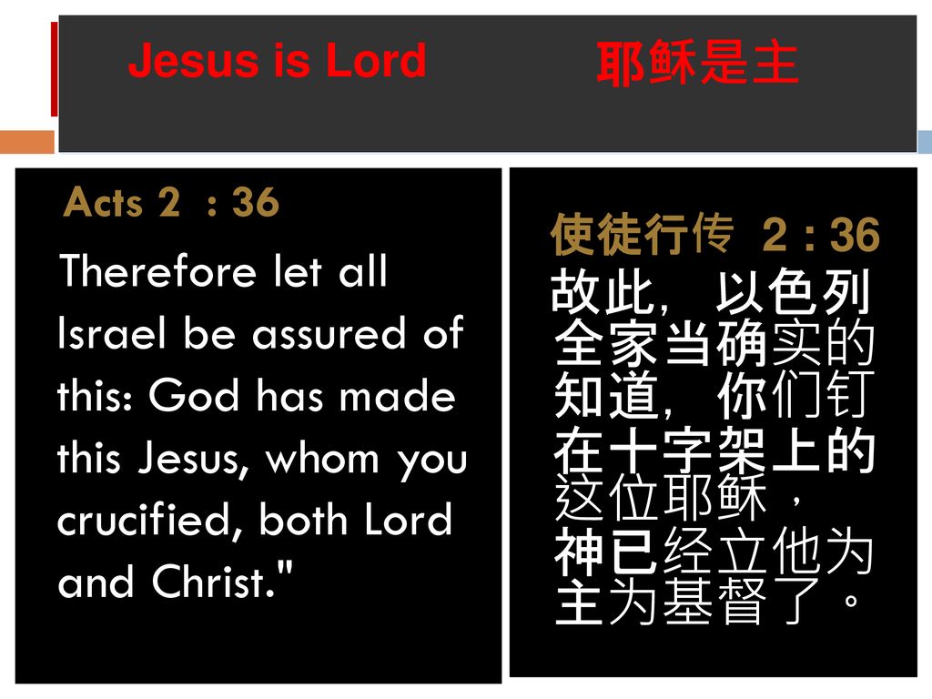 Jesus is Lord 耶稣是主. Word of Promise应许的话. Acts 2 : 36.