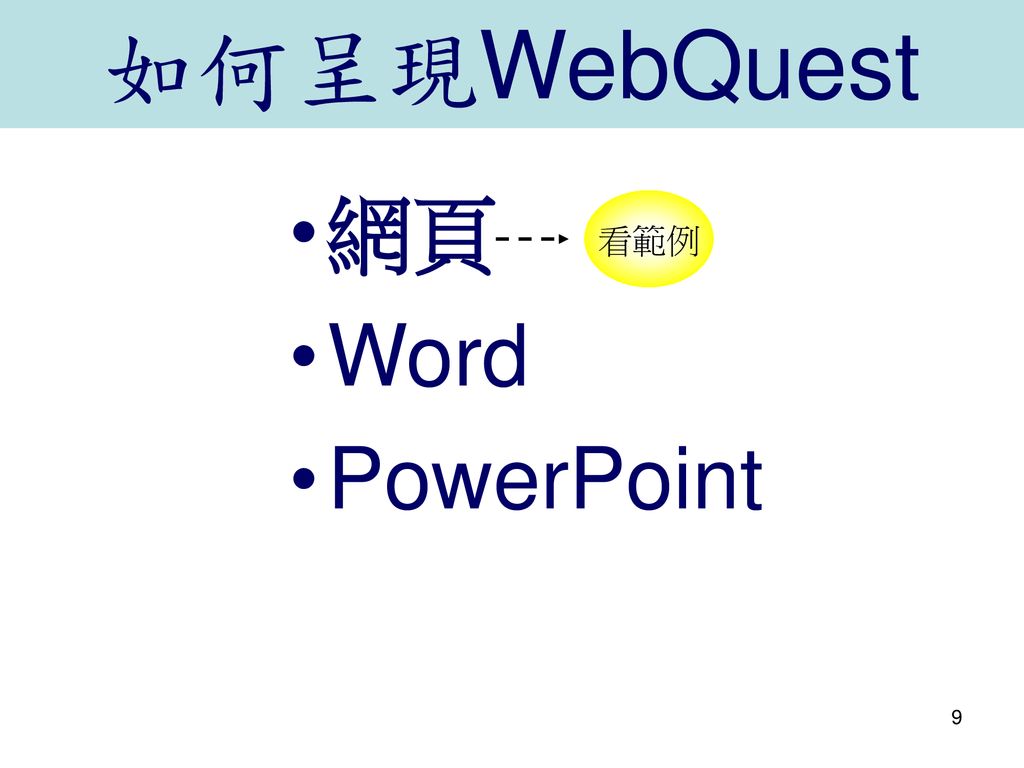 如何呈現WebQuest 網頁 Word PowerPoint 看範例