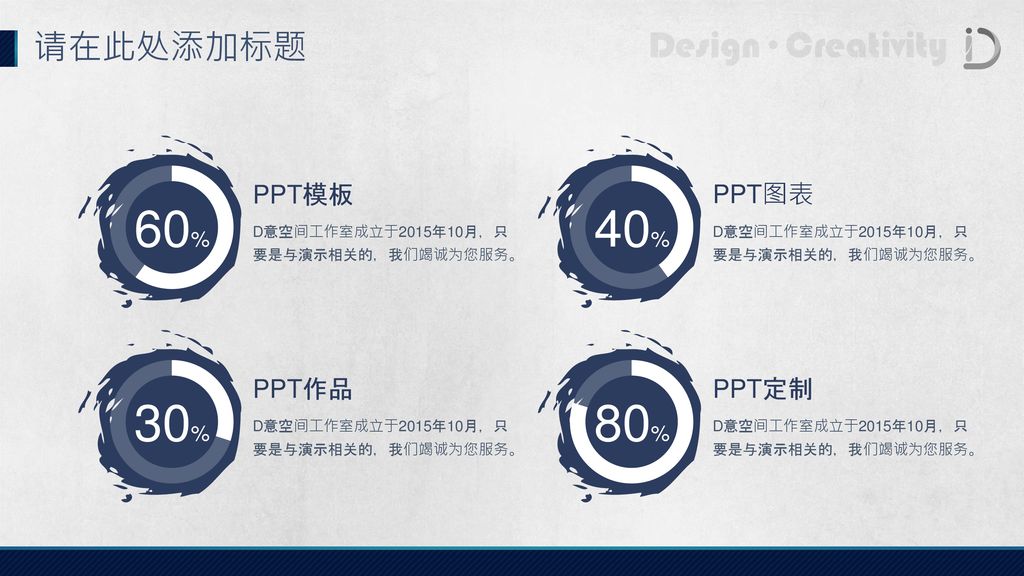 60% 40% 30% 80% 请在此处添加标题 PPT模板 PPT图表 PPT作品 PPT定制