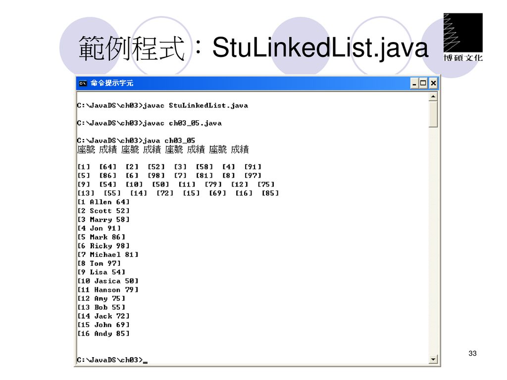 範例程式：StuLinkedList.java