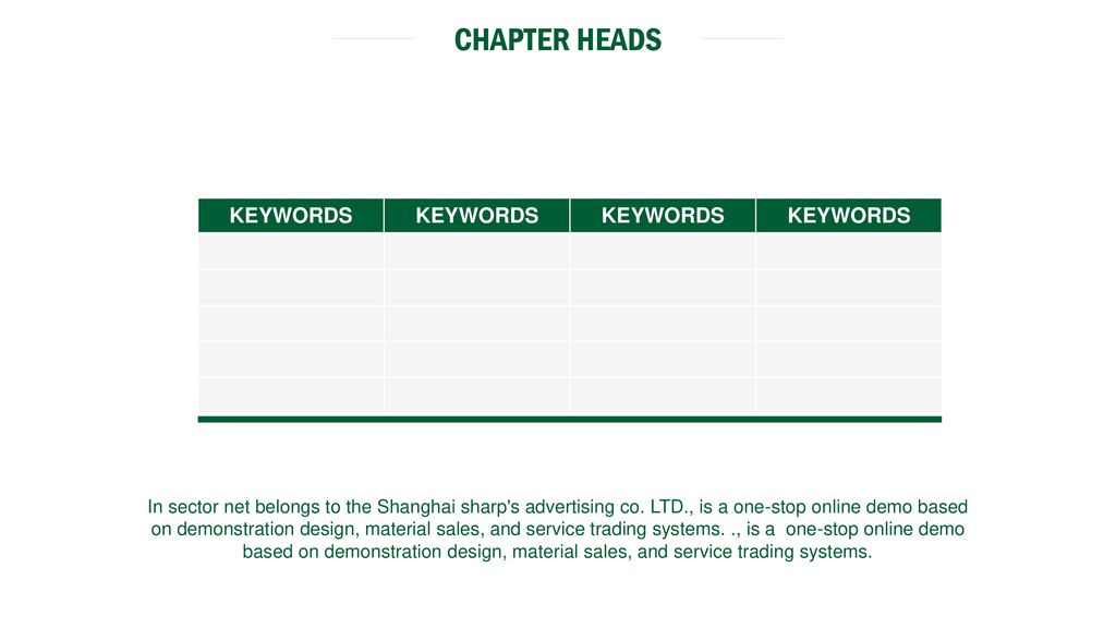 CHAPTER HEADS KEYWORDS