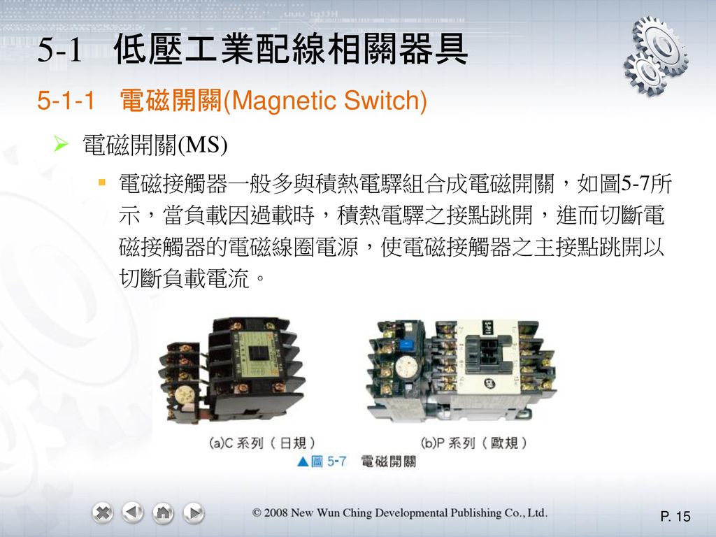5-1 低壓工業配線相關器具 電磁開關(Magnetic Switch) 電磁開關(MS)