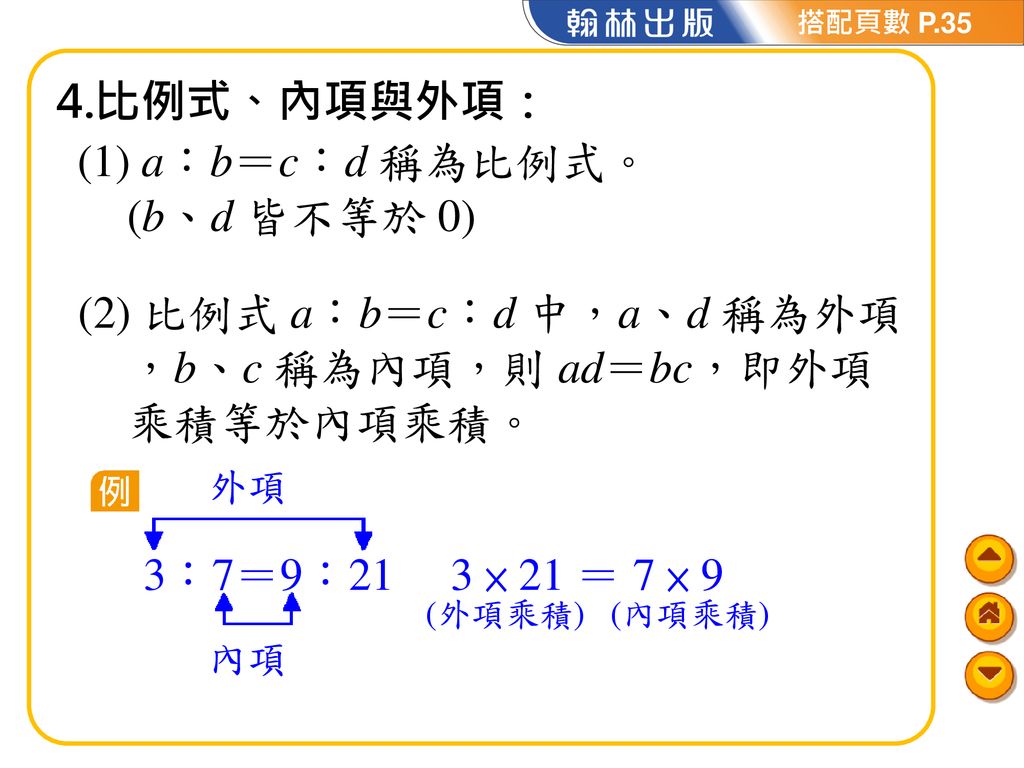 搭配頁數p 35 比例式1 比的前項 後項與比值 Ppt Download