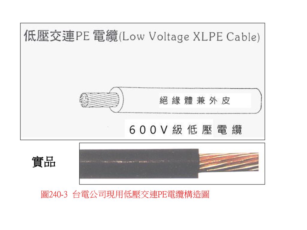 實品 圖240-3 台電公司現用低壓交連PE電纜構造圖