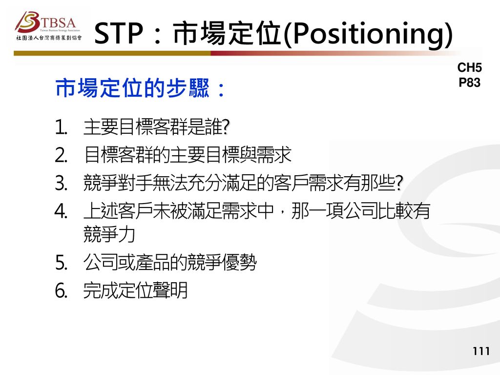 STP：市場定位(Positioning)