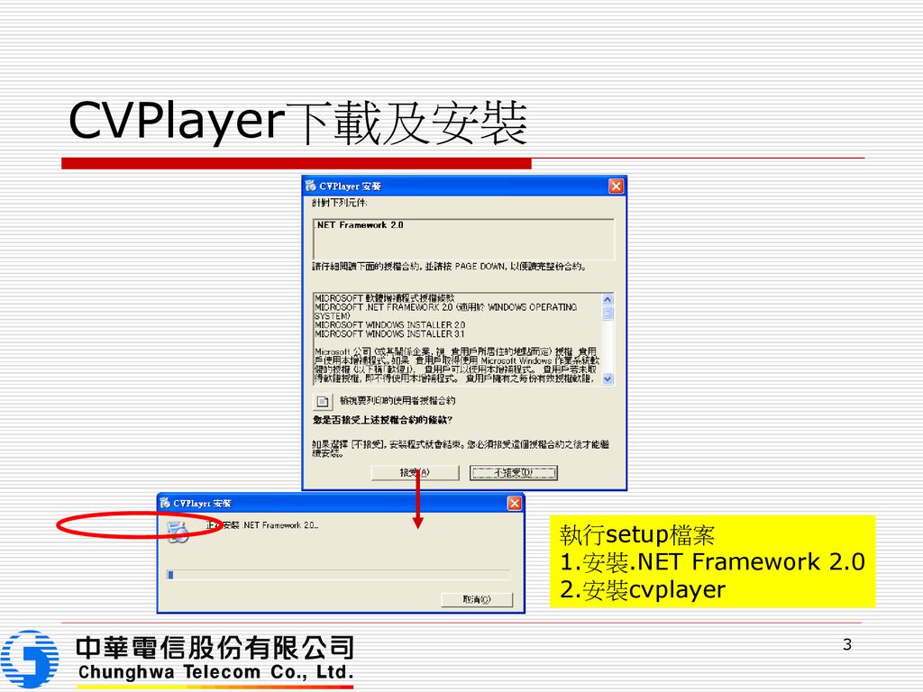 CVPlayer下載及安裝 執行setup檔案 1.安裝.NET Framework 安裝cvplayer