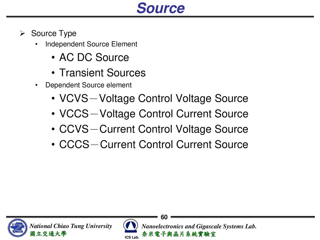 Source AC DC Source Transient Sources