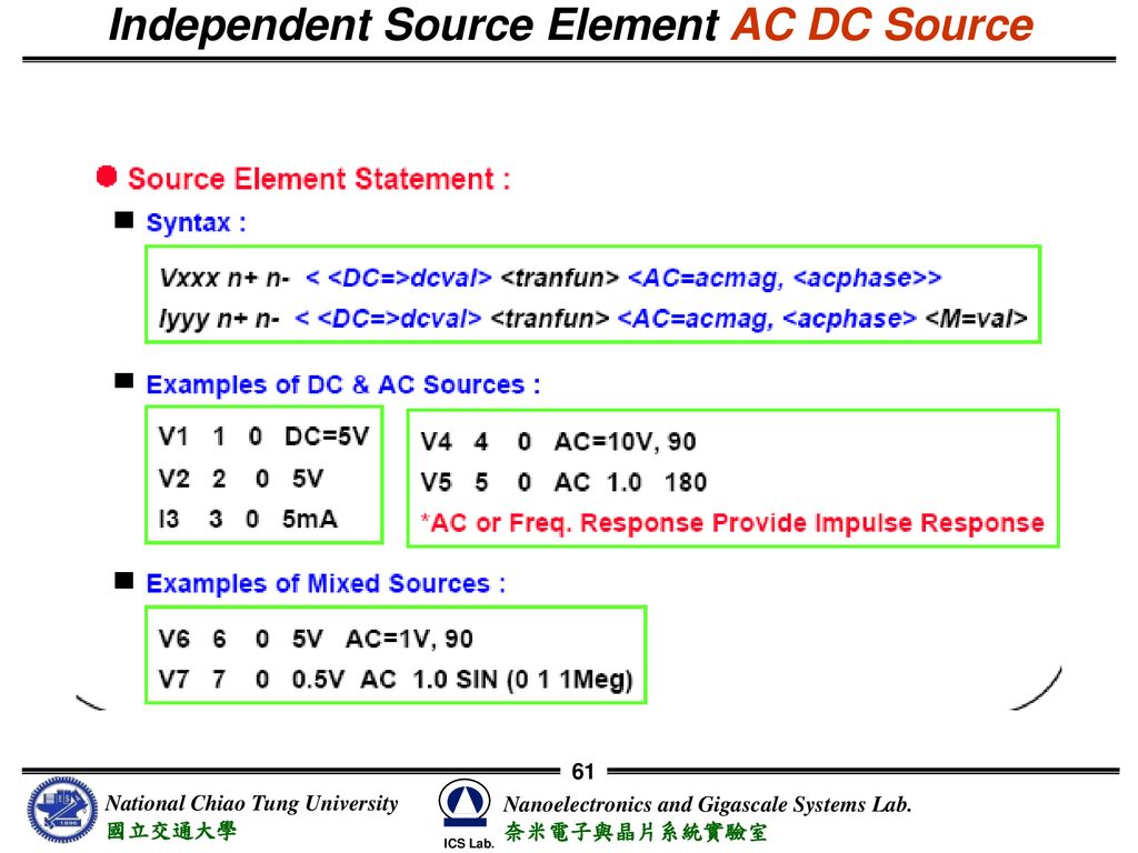 Independent Source Element AC DC Source