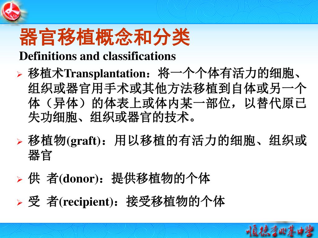 器官移植概念和分类 Definitions and classifications