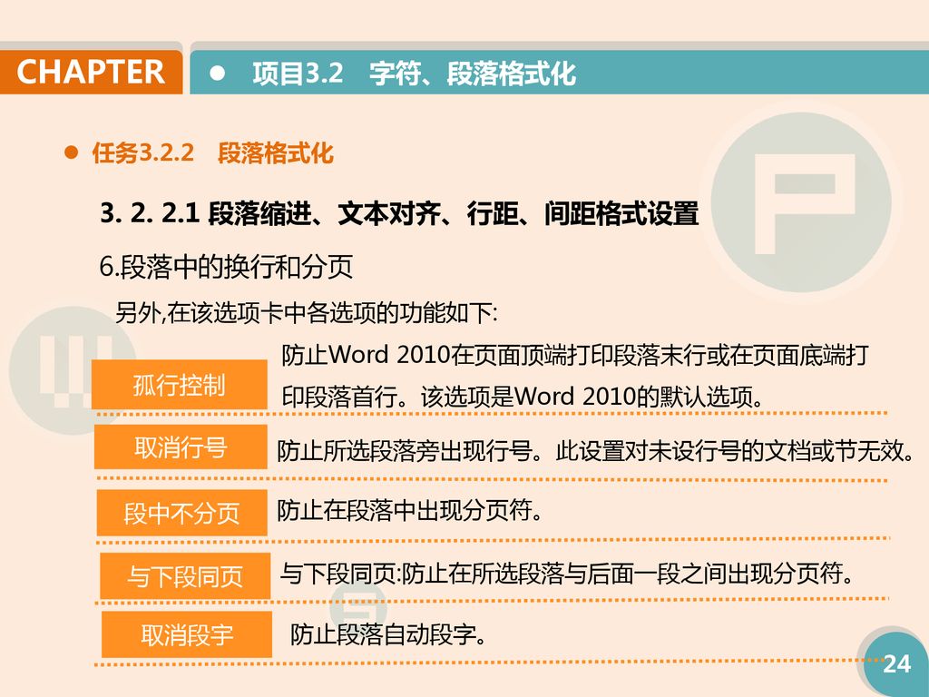 项目3 2 字符 段落格式化设置word字符格式 包括设置字体 字号 颜色 下划线 间距等 设置段落格式 包括缩进 行间距 分栏等 给段落加上项目符号和编号使其更有层次 创建中文版式 如拼音文字 带圈字符等 使你的文档更有格调 项目描述 能力目标 掌握字符