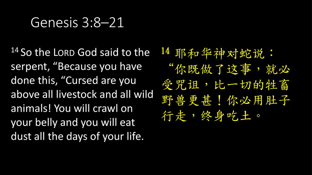 Genesis 3:8–21 8 Then the man and his wife heard the sound of the Lord ...