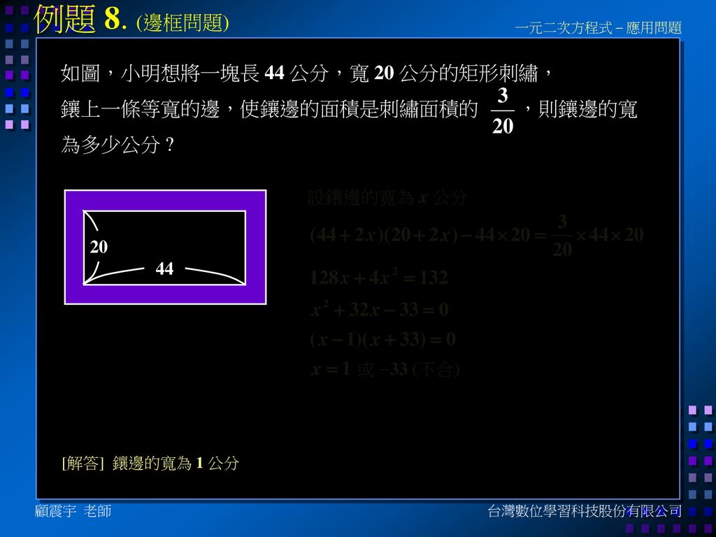 一元二次方程式 應用問題 顧震宇台灣數位學習科技股份有限公司 Ppt Download