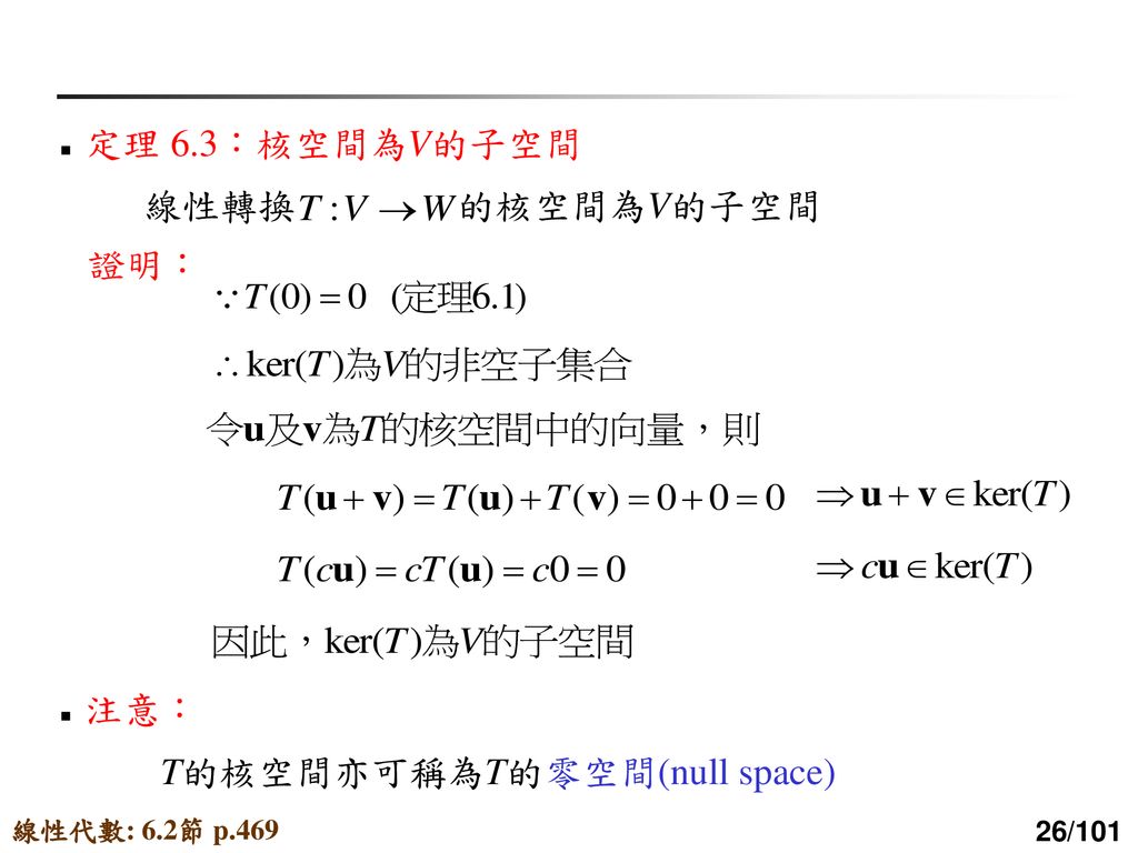 T的核空間亦可稱為T的零空間(null space)