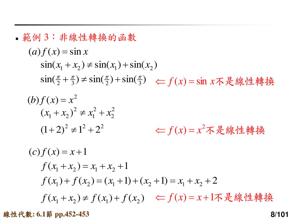 範例 3：非線性轉換的函數 線性代數: 6.1節 pp